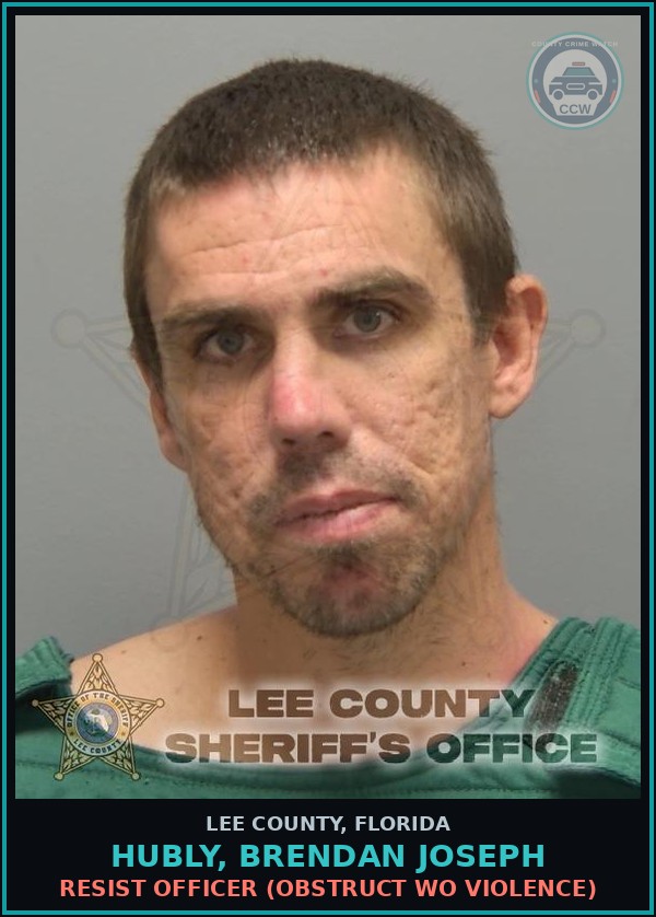Booking mugshot of HUBLY, BRENDAN JOSEPH in Lee County