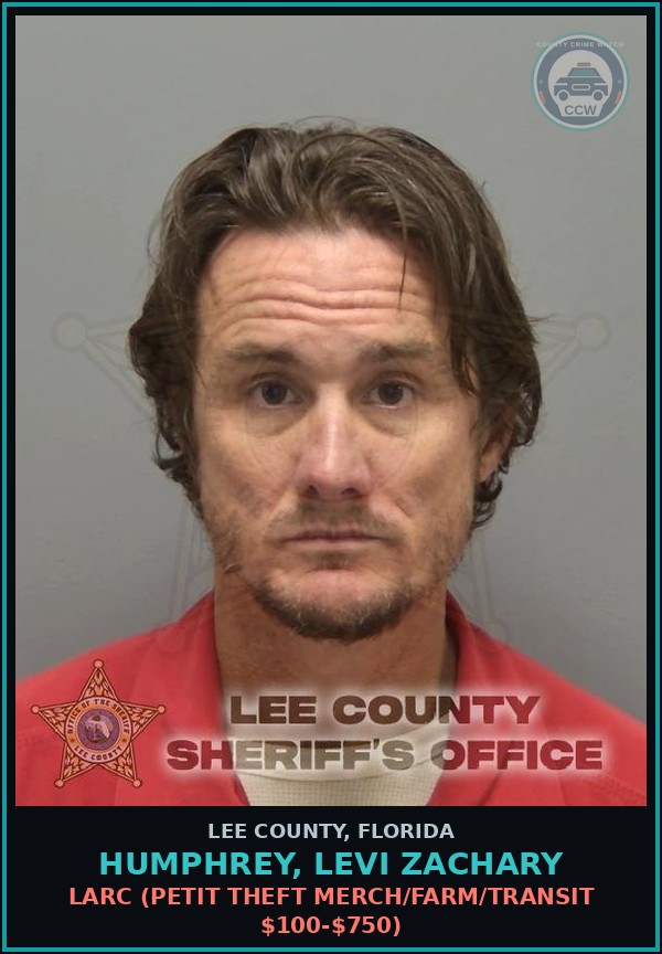 Booking mugshot of HUMPHREY, LEVI ZACHARY in Lee County