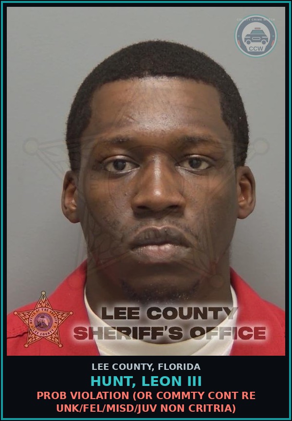 Booking mugshot of HUNT, LEON III in Lee County