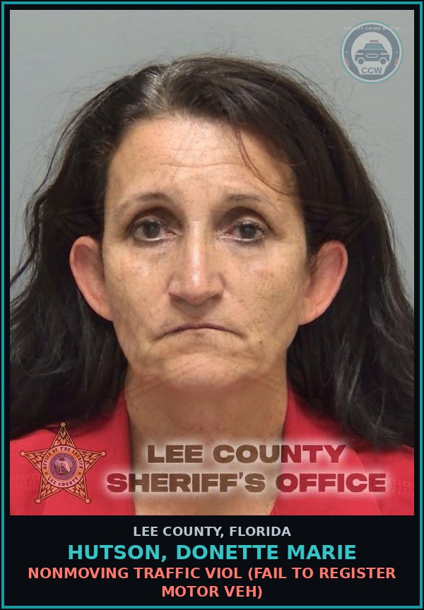 Booking mugshot of HUTSON, DONETTE MARIE in Lee County