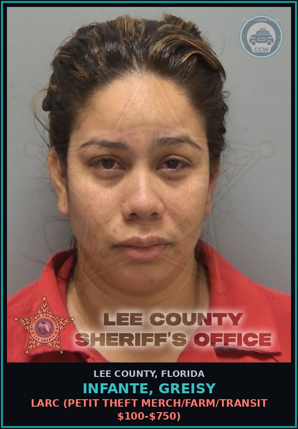 Booking mugshot of INFANTE, GREISY in Lee County