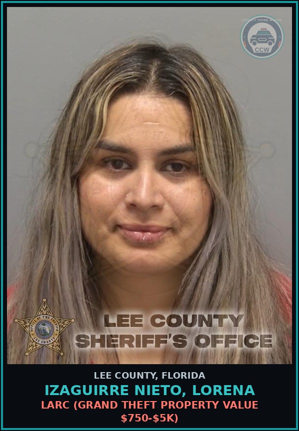 Booking mugshot of IZAGUIRRE NIETO, LORENA in Lee County