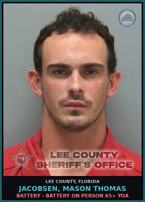 Booking mugshot of JACOBSEN, MASON THOMAS in Lee County
