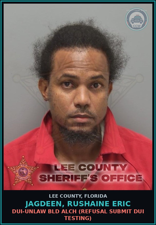 Booking mugshot of JAGDEEN, RUSHAINE ERIC in Lee County