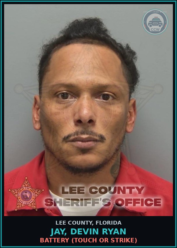 Booking mugshot of JAY, DEVIN RYAN in Lee County