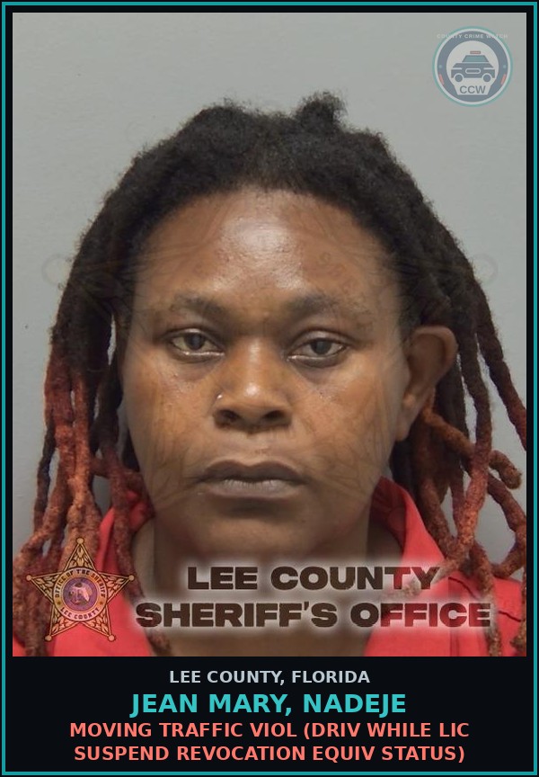 Booking mugshot of JEAN MARY, NADEJE in Lee County