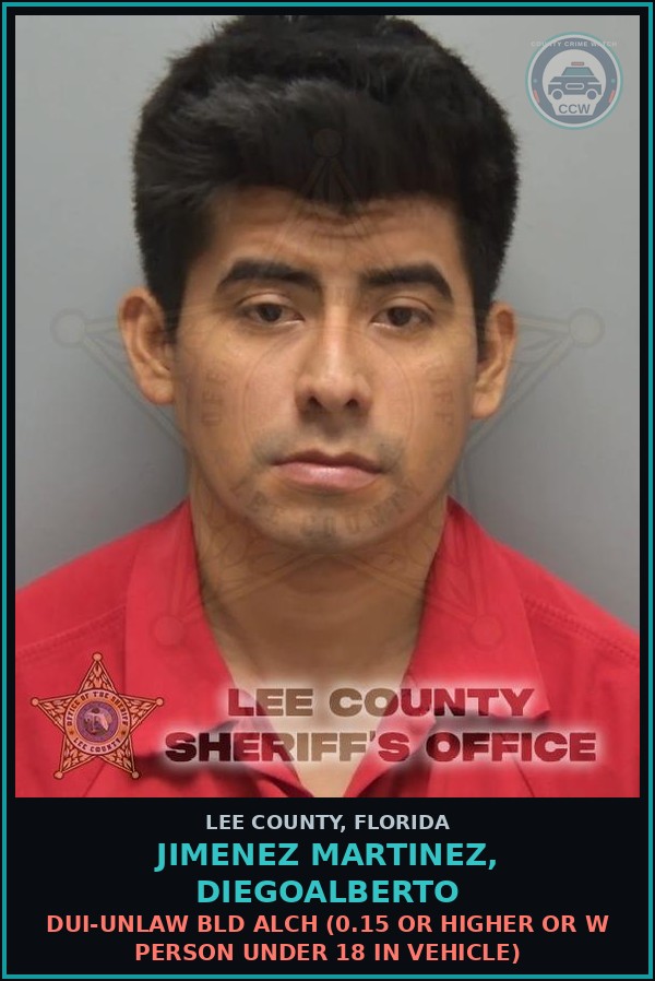 Booking mugshot of JIMENEZ MARTINEZ, DIEGOALBERTO in Lee County