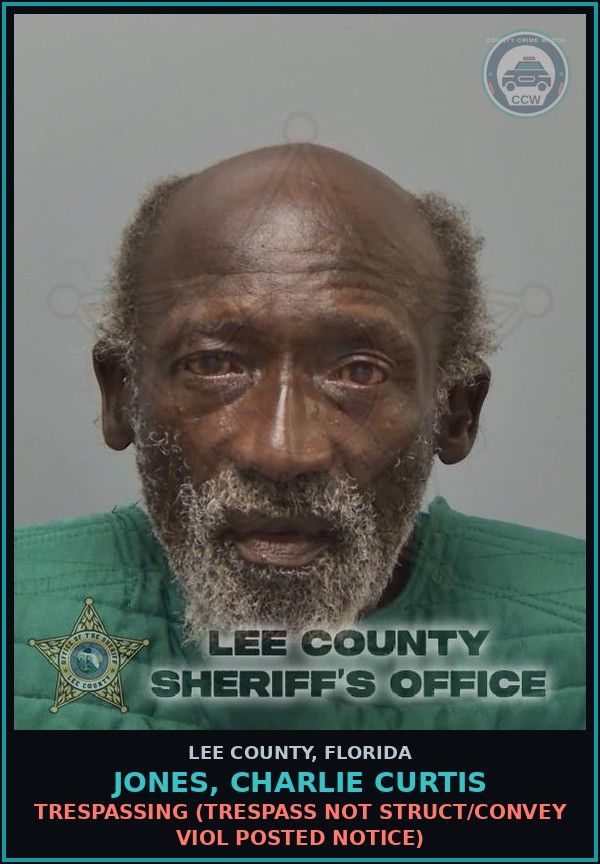 Booking mugshot of JONES, CHARLIE CURTIS in Lee County