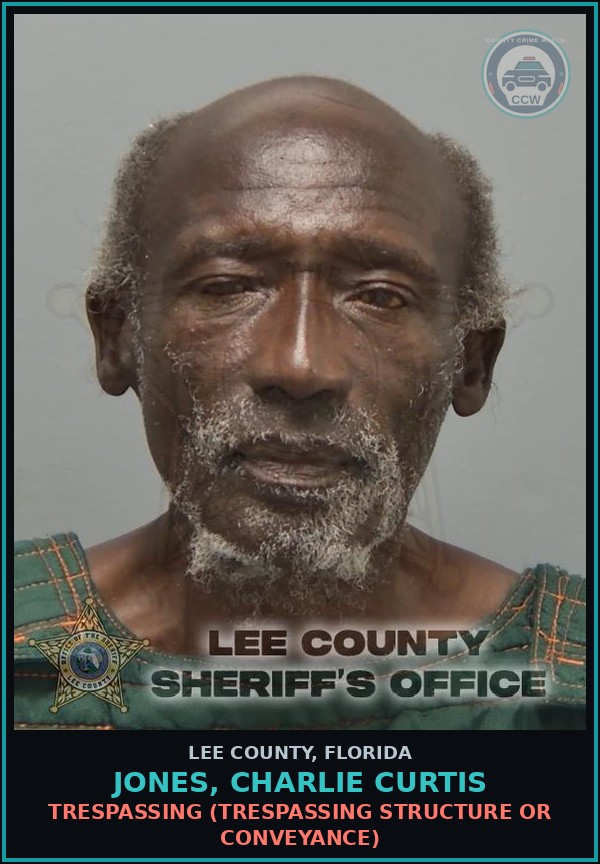 Booking mugshot of JONES, CHARLIE CURTIS in Lee County