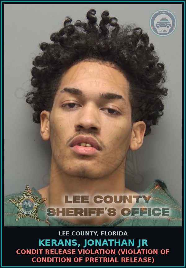 Booking mugshot of KERANS, JONATHAN JR in Lee County