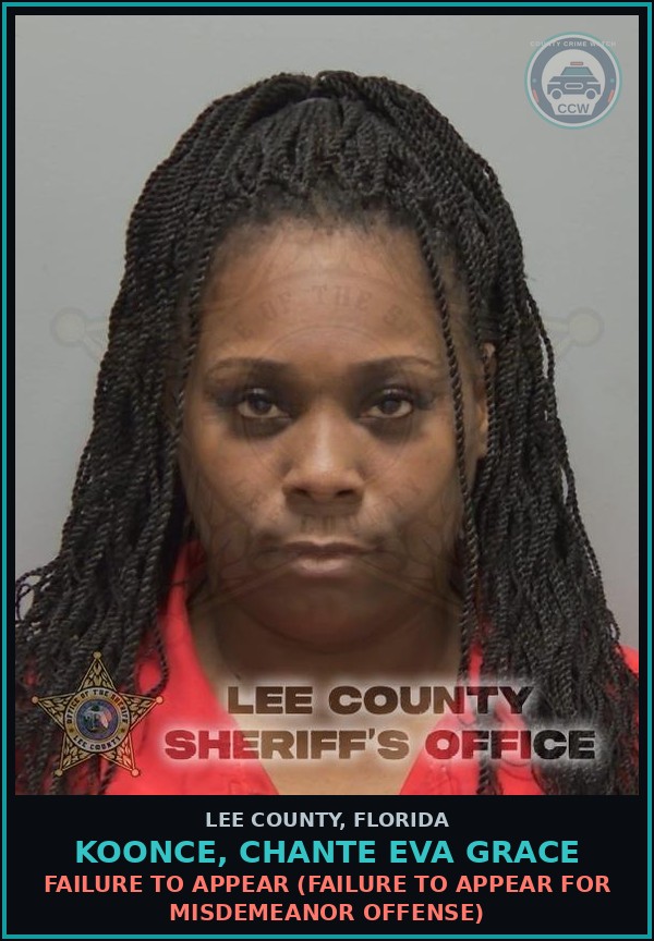 Booking mugshot of KOONCE, CHANTE EVA GRACE in Lee County