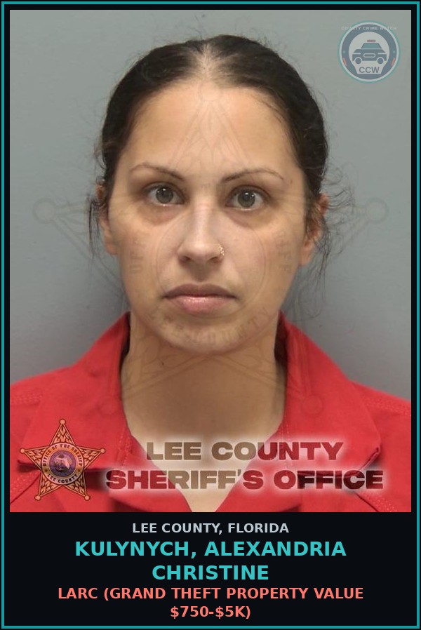 Booking mugshot of KULYNYCH, ALEXANDRIA CHRISTINE in Lee County