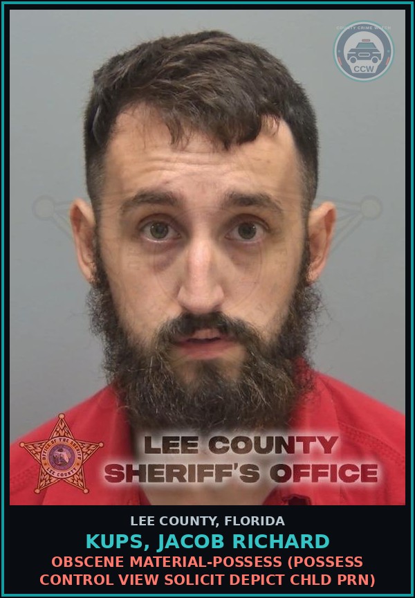 Booking mugshot of KUPS, JACOB RICHARD in Lee County