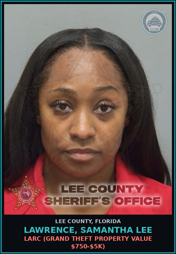Booking mugshot of LAWRENCE, SAMANTHA LEE in Lee County