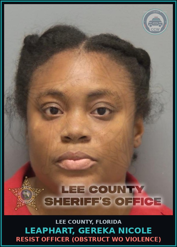 Booking mugshot of LEAPHART, GEREKA NICOLE in Lee County