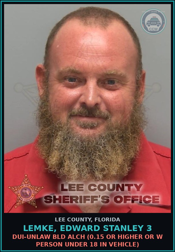 Booking mugshot of LEMKE, EDWARD STANLEY 3 in Lee County
