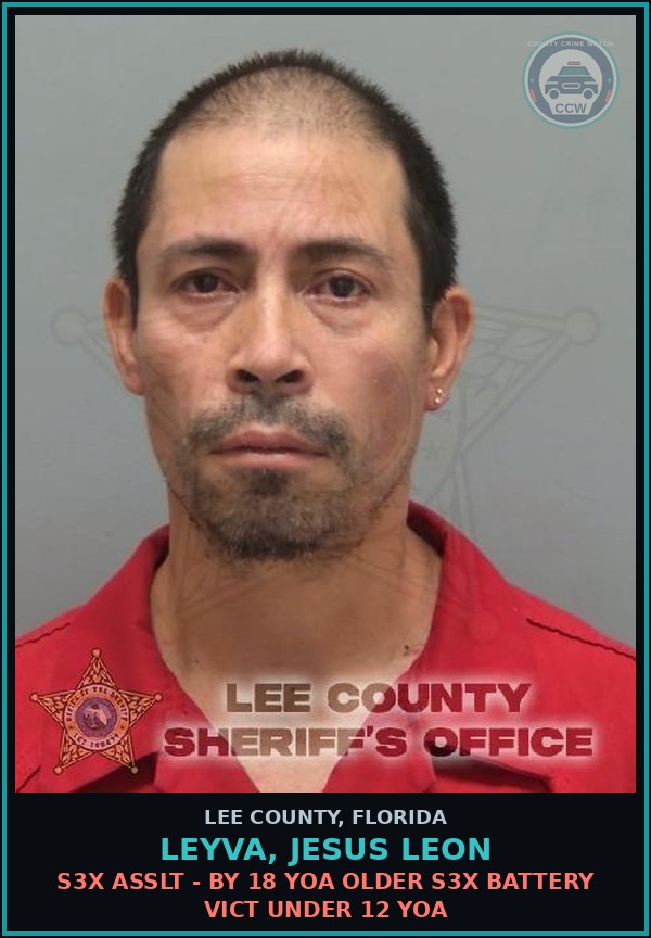 Booking mugshot of LEYVA, JESUS LEON in Lee County