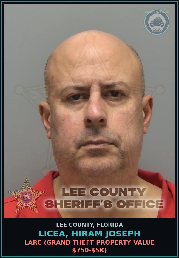 Booking mugshot of LICEA, HIRAM JOSEPH in Lee County