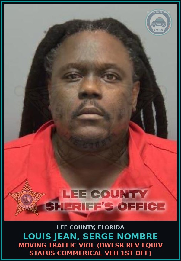 Booking mugshot of LOUIS JEAN, SERGE NOMBRE in Lee County
