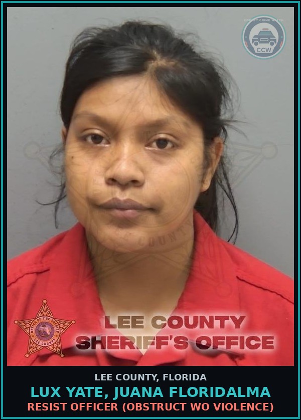 Booking mugshot of LUX YATE, JUANA FLORIDALMA in Lee County