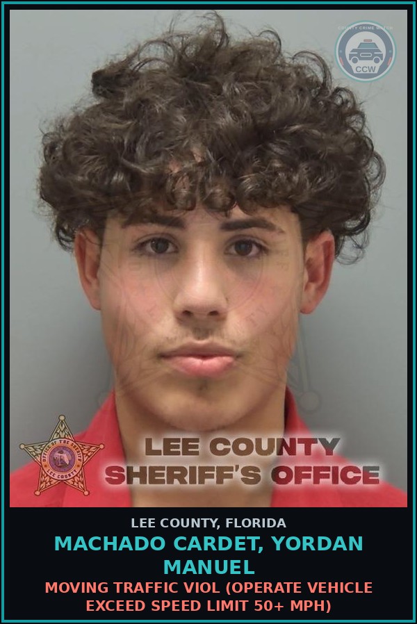 Booking mugshot of MACHADO CARDET, YORDAN MANUEL in Lee County