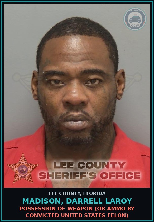 Booking mugshot of MADISON, DARRELL LAROY in Lee County