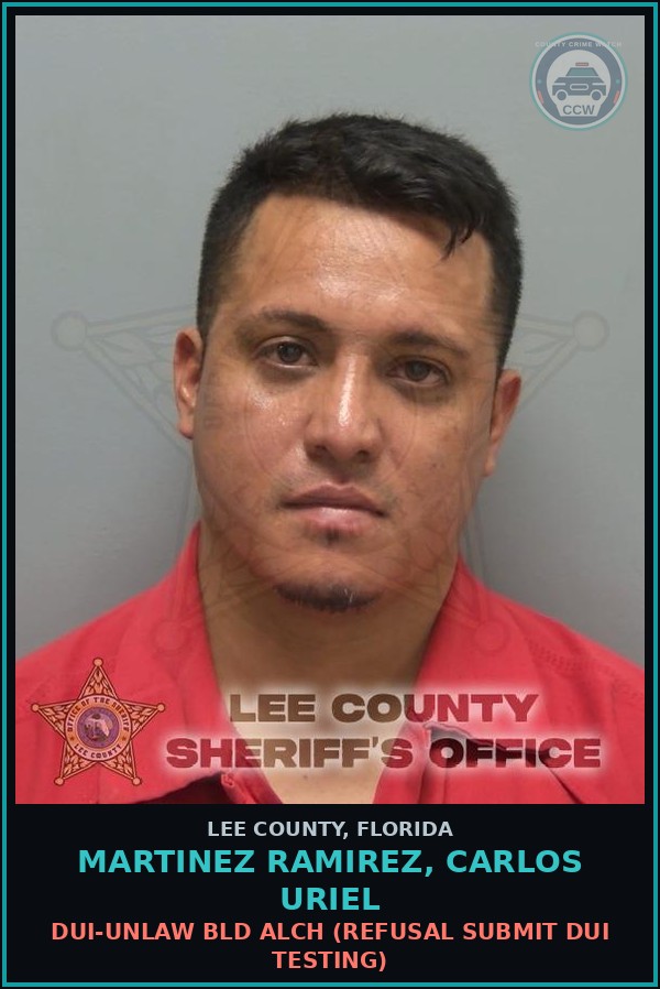 Booking mugshot of MARTINEZ RAMIREZ, CARLOS URIEL in Lee County