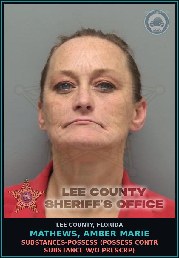 Booking mugshot of MATHEWS, AMBER MARIE in Lee County