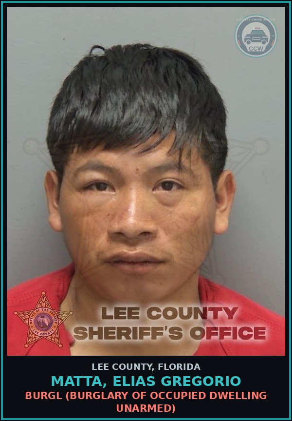 Booking mugshot of MATTA, ELIAS GREGORIO in Lee County