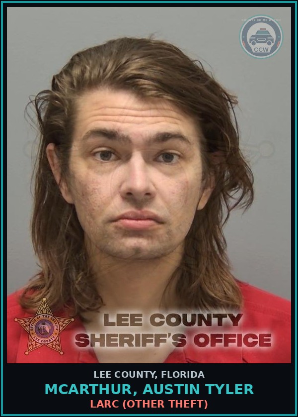Booking mugshot of MCARTHUR, AUSTIN TYLER in Lee County