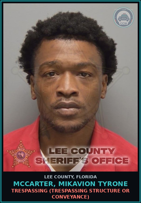 Booking mugshot of MCCARTER, MIKAVION TYRONE in Lee County