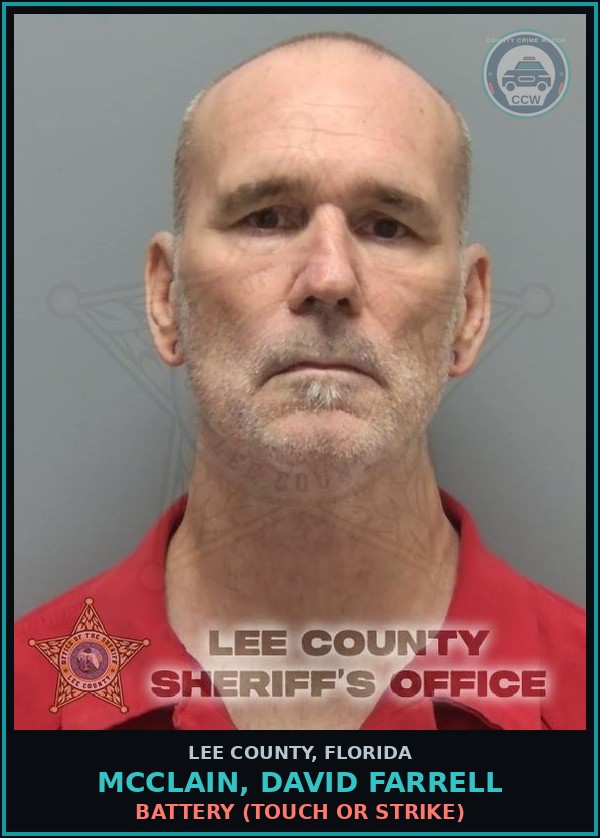 Booking mugshot of MCCLAIN, DAVID FARRELL in Lee County