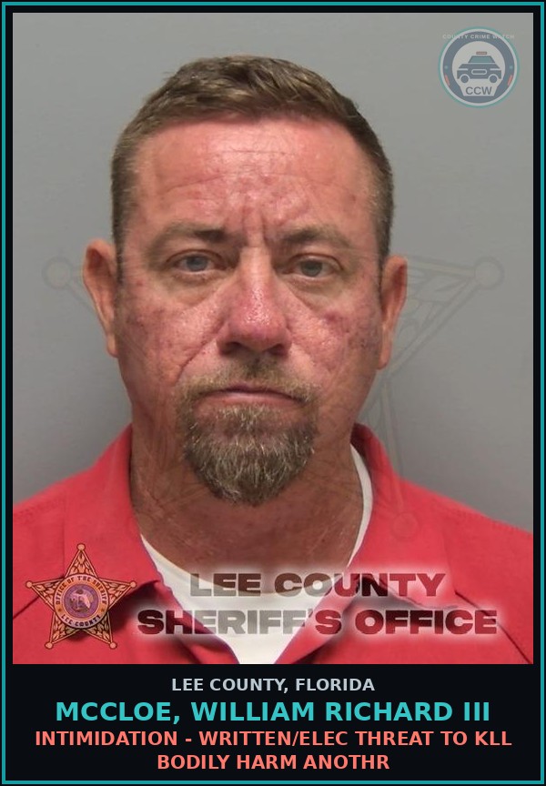 Booking mugshot of MCCLOE, WILLIAM RICHARD III in Lee County