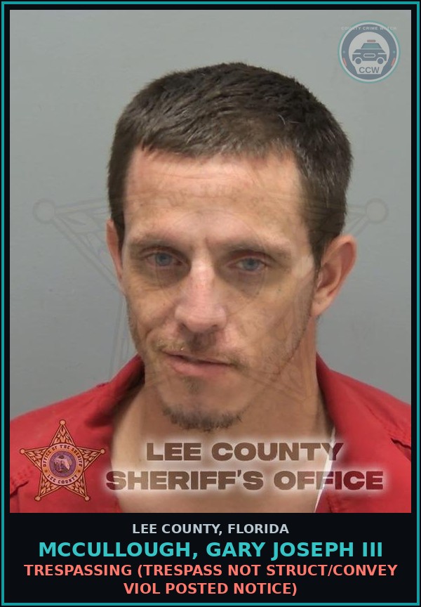 Booking mugshot of MCCULLOUGH, GARY JOSEPH III in Lee County
