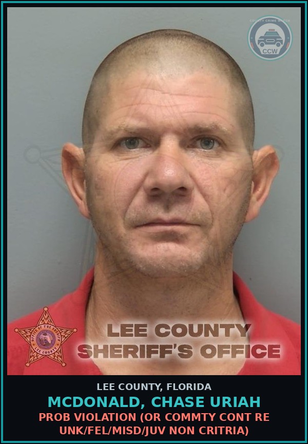 Booking mugshot of MCDONALD, CHASE URIAH in Lee County