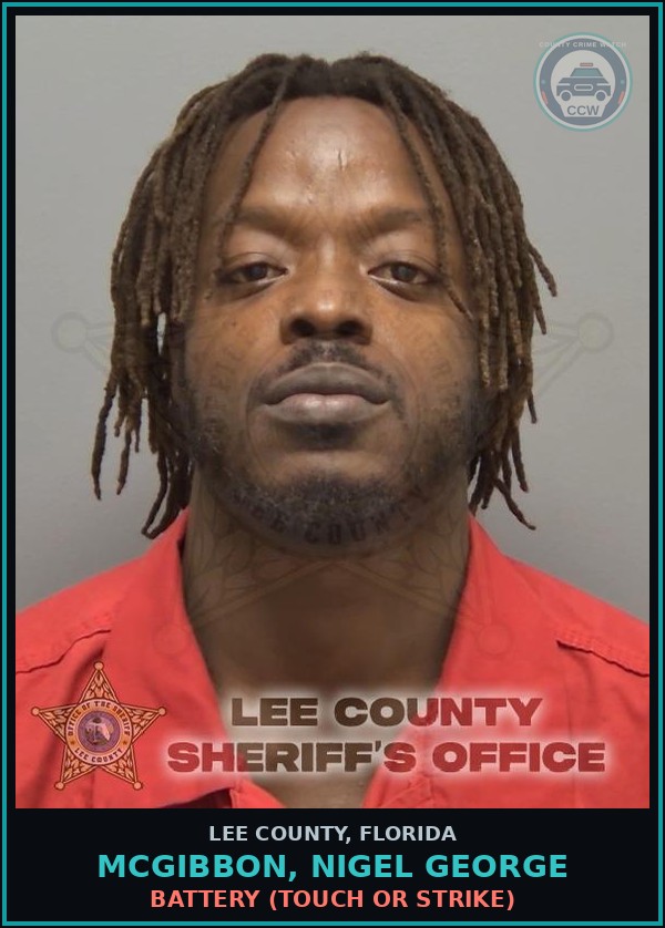 Booking mugshot of MCGIBBON, NIGEL GEORGE in Lee County