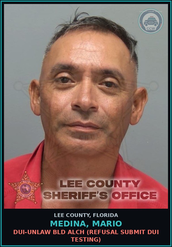 Booking mugshot of MEDINA, MARIO in Lee County