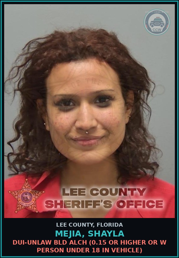 Booking mugshot of MEJIA, SHAYLA in Lee County