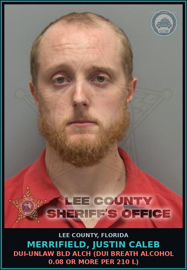 Booking mugshot of MERRIFIELD, JUSTIN CALEB in Lee County
