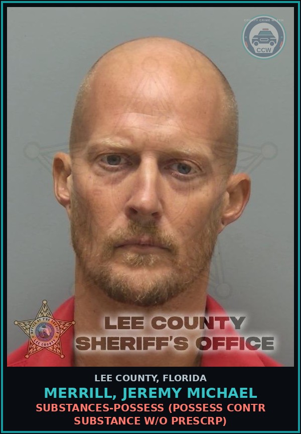 Booking mugshot of MERRILL, JEREMY MICHAEL in Lee County