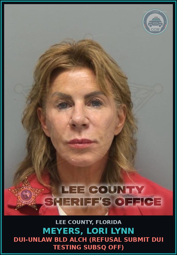 Booking mugshot of MEYERS, LORI LYNN in Lee County