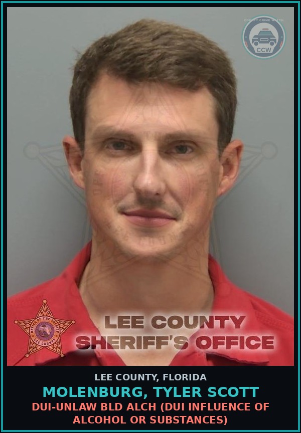 Booking mugshot of MOLENBURG, TYLER SCOTT in Lee County