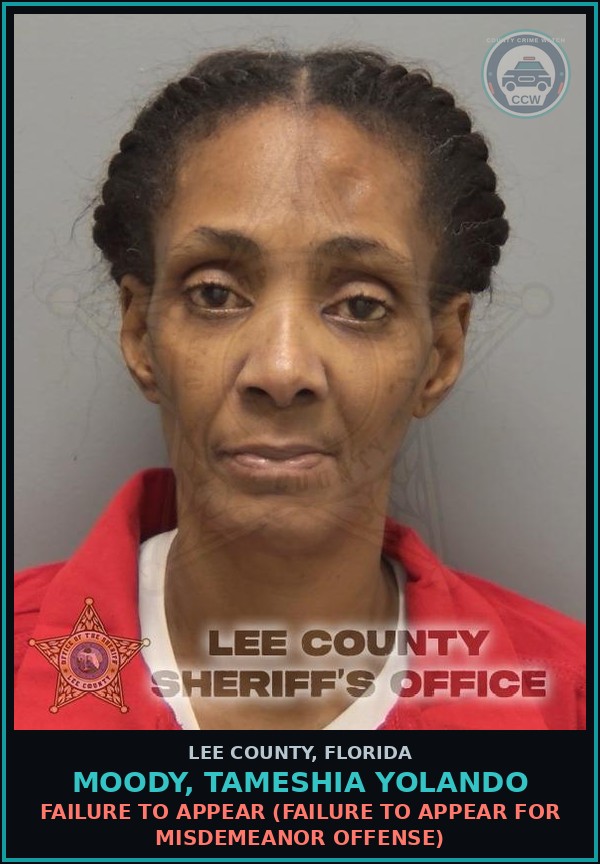 Booking mugshot of MOODY, TAMESHIA YOLANDO in Lee County