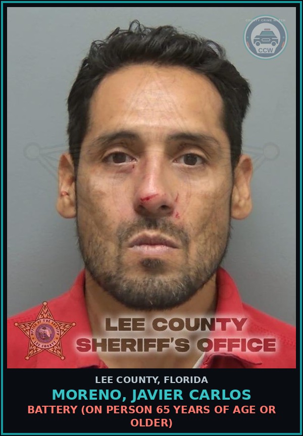 Booking mugshot of MORENO, JAVIER CARLOS in Lee County