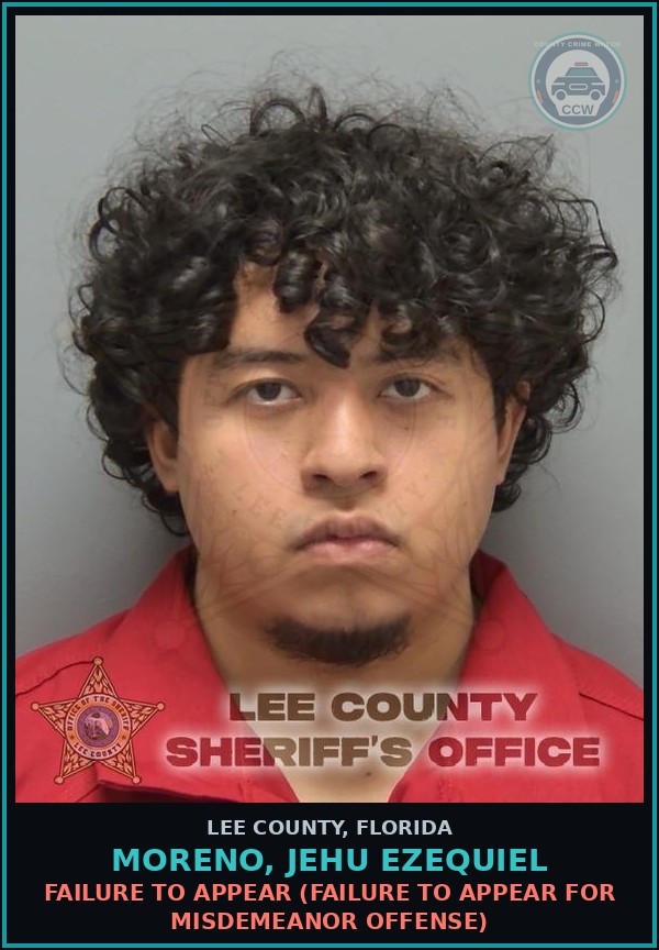Booking mugshot of MORENO, JEHU EZEQUIEL in Lee County