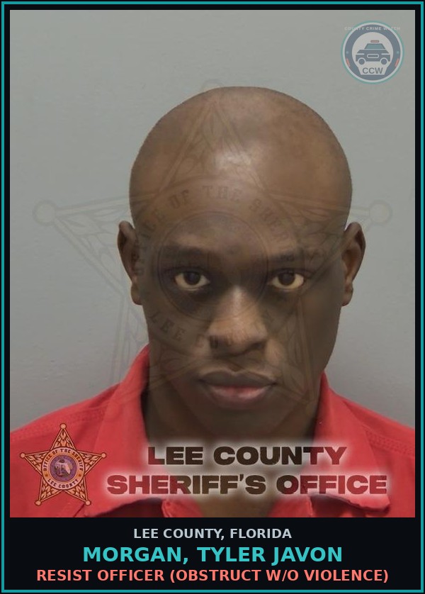 Booking mugshot of MORGAN, TYLER JAVON in Lee County