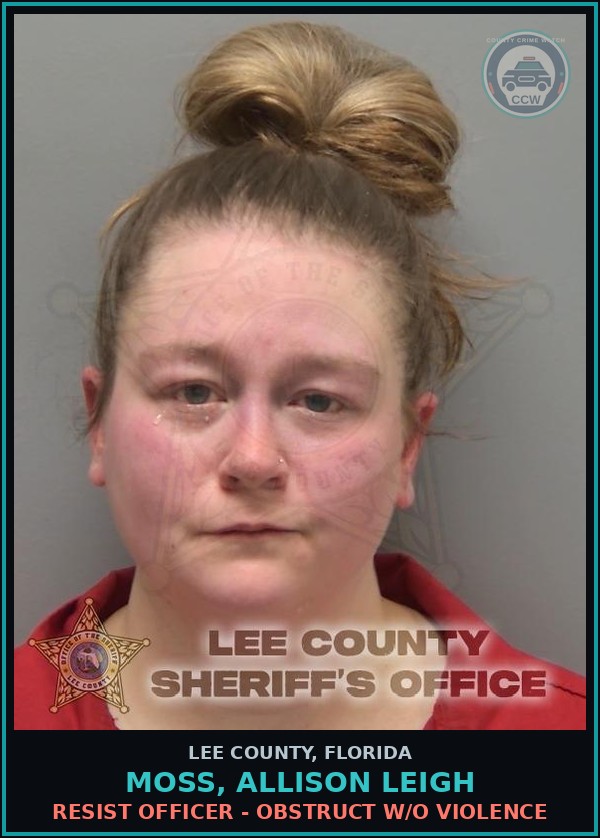 Booking mugshot of MOSS, ALLISON LEIGH in Lee County