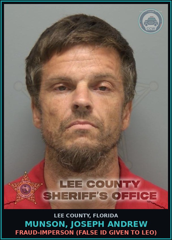 Booking mugshot of MUNSON, JOSEPH ANDREW in Lee County