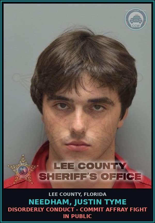 Booking mugshot of NEEDHAM, JUSTIN TYME in Lee County