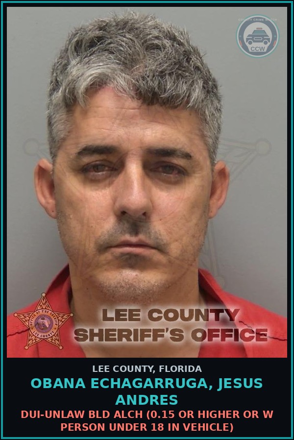 Booking mugshot of OBANA ECHAGARRUGA, JESUS ANDRES in Lee County